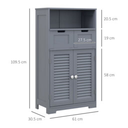 Kleankin Bathroom Storage Cabinet with Drawers, Louvred Doors, Open Compartment, Adjustable Shelf, Grey - Aosom UK - thumbnail 3