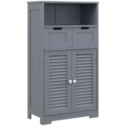 Kleankin Bathroom Storage Cabinet with Drawers, Louvred Doors, Open Compartment, Adjustable Shelf, Grey - Aosom UK - thumbnail 1