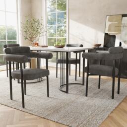 Velvet Dining Chairs with High-Density Sponge & Iron Frame, Ergonomic Boucle Armchair for Dining Room, 70L x 62W x 85H cm, Gray - Aosom UK - thumbnail 8