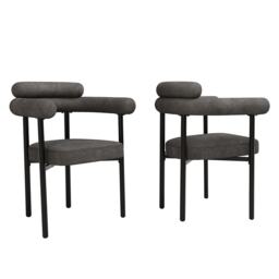Velvet Dining Chairs with High-Density Sponge & Iron Frame, Ergonomic Boucle Armchair for Dining Room, 70L x 62W x 85H cm, Gray - Aosom UK - thumbnail 2