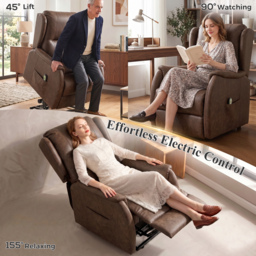HOMCOM Power Lift Recliner Chair, Dual Motor Electric Lift Chair for Elderly with Remote Control, Brown - thumbnail 4