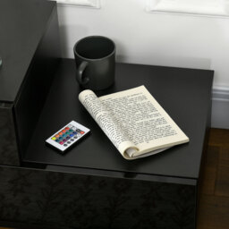 HOMCOM High Gloss Front Bedside Table with Drawers Nightstand with RGB LED Light and Remote for Bedroom Living Room Black - thumbnail 8