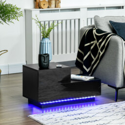HOMCOM High Gloss Front Bedside Table with Drawers Nightstand with RGB LED Light and Remote for Bedroom Living Room Black - thumbnail 2