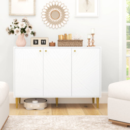 HOMCOM Elegant Two-Cupboard Sideboard - White/Gold-Tone - thumbnail 2