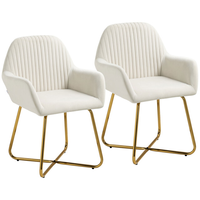 HOMCOM Modern Arm Chair Set of 2 Upholstered Accent Chair with Metal Base for Living Room Cream White - image 1