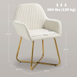 HOMCOM Modern Arm Chair Set of 2 Upholstered Accent Chair with Metal Base for Living Room Cream White - thumbnail 3