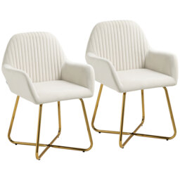 HOMCOM Modern Arm Chair Set of 2 Upholstered Accent Chair with Metal Base for Living Room Cream White - thumbnail 1