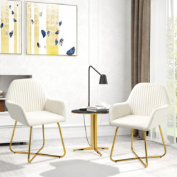 HOMCOM Modern Arm Chair Set of 2 Upholstered Accent Chair with Metal Base for Living Room Cream White - thumbnail 2