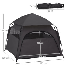 PawHut Foldable Dog Cat Tent with Waterproof Oxford, Carry Bag for Extra Large Dog, Charcoal Grey - thumbnail 3