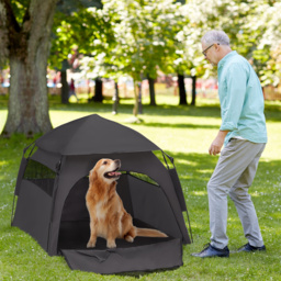 PawHut Foldable Dog Cat Tent with Waterproof Oxford, Carry Bag for Extra Large Dog, Charcoal Grey - thumbnail 2