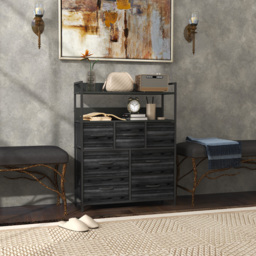 HOMCOM Rustic Chest of Seven Fabric Drawers - Black - thumbnail 2