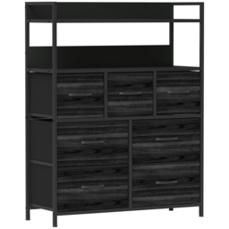 HOMCOM Rustic Chest of Seven Fabric Drawers - Black - thumbnail 1