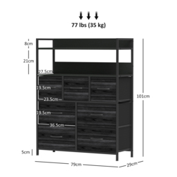 HOMCOM Rustic Chest of Seven Fabric Drawers - Black - thumbnail 3