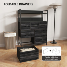 HOMCOM Rustic Chest of Seven Fabric Drawers - Black - thumbnail 6