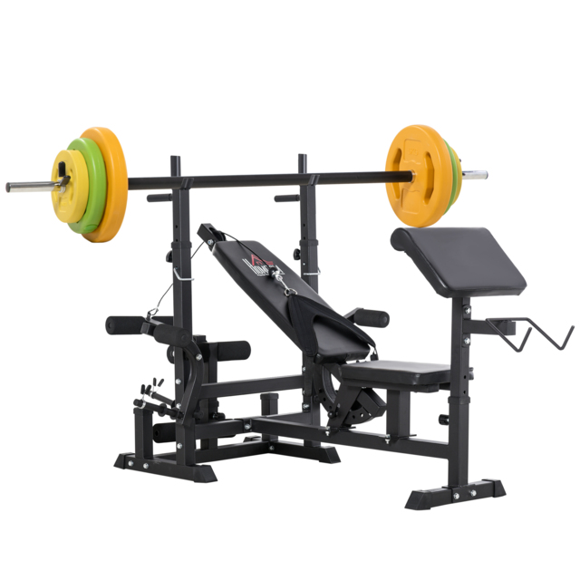 HOMCOM Weight Bench with Adjustable Barbell Rack, Leg Extension, Preacher Curl Pad and 20kg Barbell Set - image 1