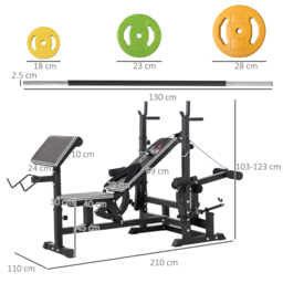 HOMCOM Weight Bench with Adjustable Barbell Rack, Leg Extension, Preacher Curl Pad and 20kg Barbell Set - thumbnail 3
