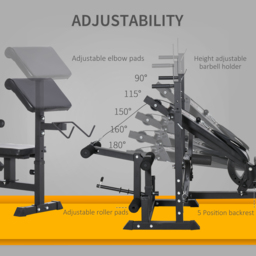 HOMCOM Weight Bench with Adjustable Barbell Rack, Leg Extension, Preacher Curl Pad and 20kg Barbell Set - thumbnail 4