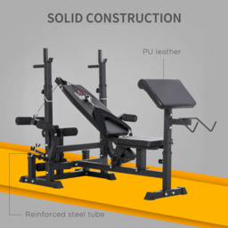 HOMCOM Weight Bench with Adjustable Barbell Rack, Leg Extension, Preacher Curl Pad and 20kg Barbell Set - thumbnail 5