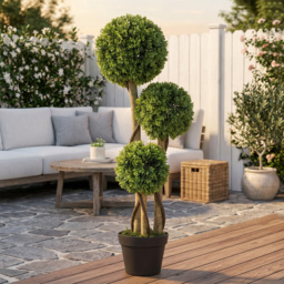 HOMCOM Decorative Artificial Plants Boxwood Ball Topiary Trees in Pot Fake Plants for Home Indoor Outdoor Decor, 90 cm - Aosom UK - thumbnail 2
