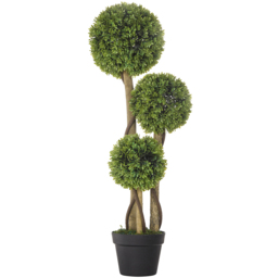 HOMCOM Decorative Artificial Plants Boxwood Ball Topiary Trees in Pot Fake Plants for Home Indoor Outdoor Decor, 90 cm - Aosom UK - thumbnail 1