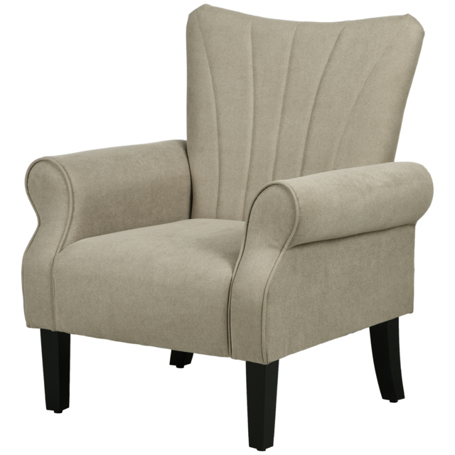 HOMCOM Upholstered Accent Chair with High Back, Rolled Arms and Wood Legs, Soft Thick Padded Armchair, Beige - image 1