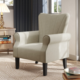 HOMCOM Upholstered Accent Chair with High Back, Rolled Arms and Wood Legs, Soft Thick Padded Armchair, Beige - thumbnail 2