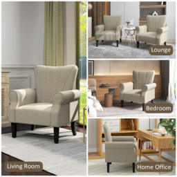HOMCOM Upholstered Accent Chair with High Back, Rolled Arms and Wood Legs, Soft Thick Padded Armchair, Beige - thumbnail 6
