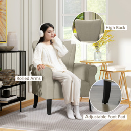 HOMCOM Upholstered Accent Chair with High Back, Rolled Arms and Wood Legs, Soft Thick Padded Armchair, Beige - thumbnail 5