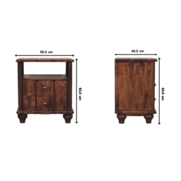 Solid Mango Wood Bedside Table with Smooth-Gliding Drawers and Ample Storage, Bedside Cabinet with Open Shelf, 40L x 55W x 63H cm, Brown - Aosom UK - thumbnail 3