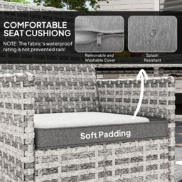 Outsunny Rattan Garden Furniture Set, Outdoor Dining Table and Chairs 4 Seater with Cushions, Square Tempered Glass Top, 4 Armchairs, for Balcony, Terrace, Conservatory, Mixed-Grey - thumbnail 4