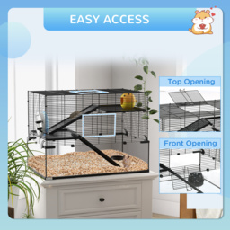 PawHut 3 Tiers Hamster Cage, Gerbil Cage with Deep Glass Bottom, Non-Slip Ramps, Platforms, Hut Exercise Wheels Water Bottle for Syrian Dwarf Hamster - thumbnail 7