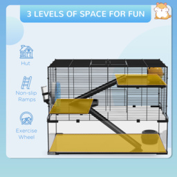 PawHut 3 Tiers Hamster Cage, Gerbil Cage with Deep Glass Bottom, Non-Slip Ramps, Platforms, Hut Exercise Wheels Water Bottle for Syrian Dwarf Hamster - thumbnail 4