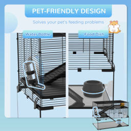 PawHut 3 Tiers Hamster Cage, Gerbil Cage with Deep Glass Bottom, Non-Slip Ramps, Platforms, Hut Exercise Wheels Water Bottle for Syrian Dwarf Hamster - thumbnail 5