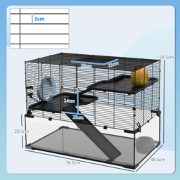 PawHut 3 Tiers Hamster Cage, Gerbil Cage with Deep Glass Bottom, Non-Slip Ramps, Platforms, Hut Exercise Wheels Water Bottle for Syrian Dwarf Hamster - thumbnail 3