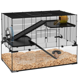 PawHut 3 Tiers Hamster Cage, Gerbil Cage with Deep Glass Bottom, Non-Slip Ramps, Platforms, Hut Exercise Wheels Water Bottle for Syrian Dwarf Hamster - thumbnail 1