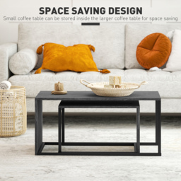 HOMCOM Coffee Tables Set of 2, Industrial Nest of Tables with Metal Frame for Living Room Bedroom, Dark Grey Marble Effect - thumbnail 7