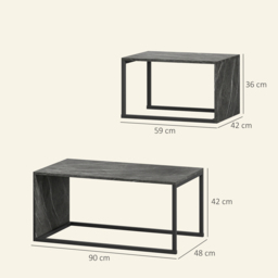 HOMCOM Coffee Tables Set of 2, Industrial Nest of Tables with Metal Frame for Living Room Bedroom, Dark Grey Marble Effect - thumbnail 3
