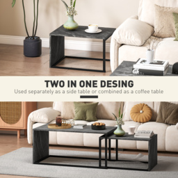 HOMCOM Coffee Tables Set of 2, Industrial Nest of Tables with Metal Frame for Living Room Bedroom, Dark Grey Marble Effect - thumbnail 6