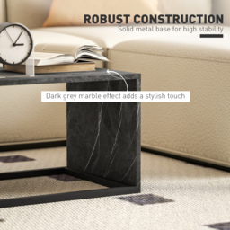 HOMCOM Coffee Tables Set of 2, Industrial Nest of Tables with Metal Frame for Living Room Bedroom, Dark Grey Marble Effect - thumbnail 5