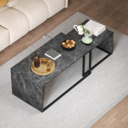 HOMCOM Coffee Tables Set of 2, Industrial Nest of Tables with Metal Frame for Living Room Bedroom, Dark Grey Marble Effect - thumbnail 8