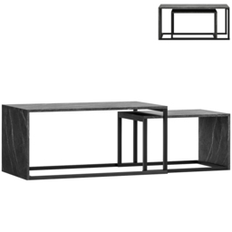 HOMCOM Coffee Tables Set of 2, Industrial Nest of Tables with Metal Frame for Living Room Bedroom, Dark Grey Marble Effect - thumbnail 1