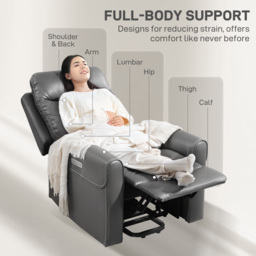 HOMCOM Power Lift Recliner Chair for Elderly, Overstuffed Faux Leather Riser and Reclining Chair with USB A+C Ports, Remote Control, Recliner Armchair for Living Room, Charcoal Grey - thumbnail 8