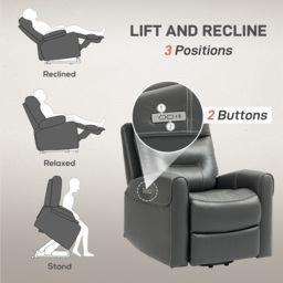 HOMCOM Power Lift Recliner Chair for Elderly, Overstuffed Faux Leather Riser and Reclining Chair with USB A+C Ports, Remote Control, Recliner Armchair for Living Room, Charcoal Grey - thumbnail 4