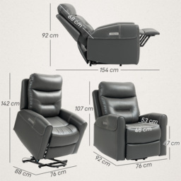 HOMCOM Power Lift Recliner Chair for Elderly, Overstuffed Faux Leather Riser and Reclining Chair with USB A+C Ports, Remote Control, Recliner Armchair for Living Room, Charcoal Grey - thumbnail 3