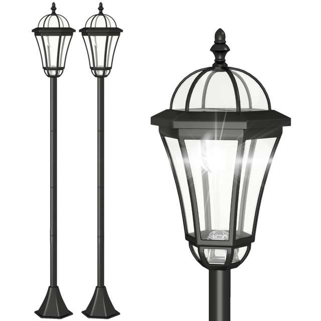 Outsunny Solar LED Garden Lamps: 2 Water-Resistant Lanterns for Patio Pathway, Auto Switch, Black - Aosom UK - image 1