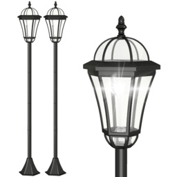 Outsunny Solar LED Garden Lamps: 2 Water-Resistant Lanterns for Patio Pathway, Auto Switch, Black - Aosom UK - thumbnail 1