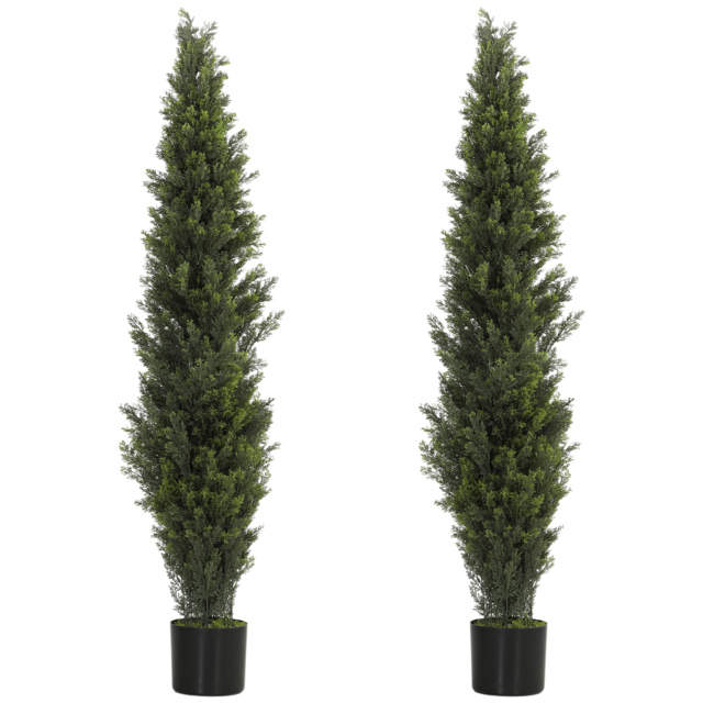 HOMCOM Set of 2 Decorative Artificial Plants Cypress in Weighted Pot, Fake Plant with 2035 Leaves, 150 cm - image 1