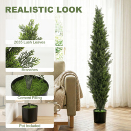 HOMCOM Set of 2 Decorative Artificial Plants Cypress in Weighted Pot, Fake Plant with 2035 Leaves, 150 cm - thumbnail 4
