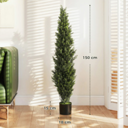 HOMCOM Set of 2 Decorative Artificial Plants Cypress in Weighted Pot, Fake Plant with 2035 Leaves, 150 cm - thumbnail 3