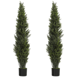 HOMCOM Set of 2 Decorative Artificial Plants Cypress in Weighted Pot, Fake Plant with 2035 Leaves, 150 cm - thumbnail 1